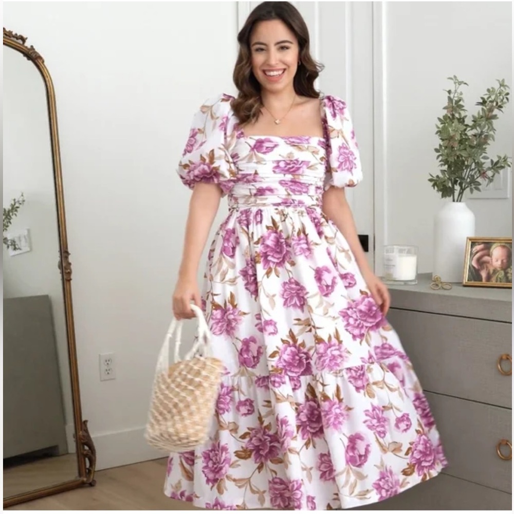 The A&F Emerson Poplin Puff Sleeve Midi Dress - Picture 4 of 4